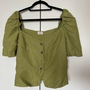 NWT Wilfred Aritzia Janine Peplum Linen Top - Moss Green